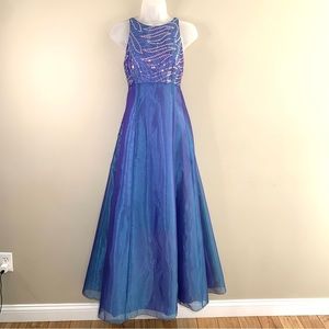 Betsy & Adam by Jaslene Iridescent Blue Purple Formal Dress Sequin Lace-Up Back
